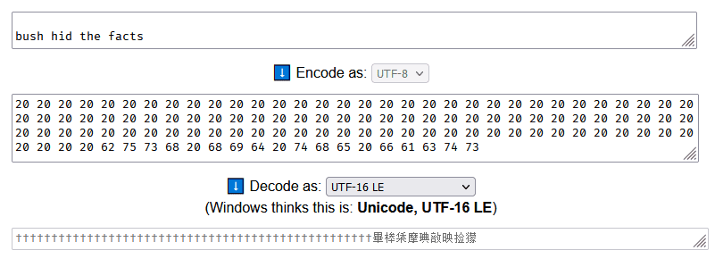 The above string giving out 'UTF-16 LE' on the web app