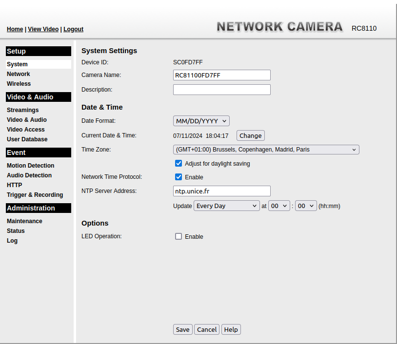 The
Web interface of the camera